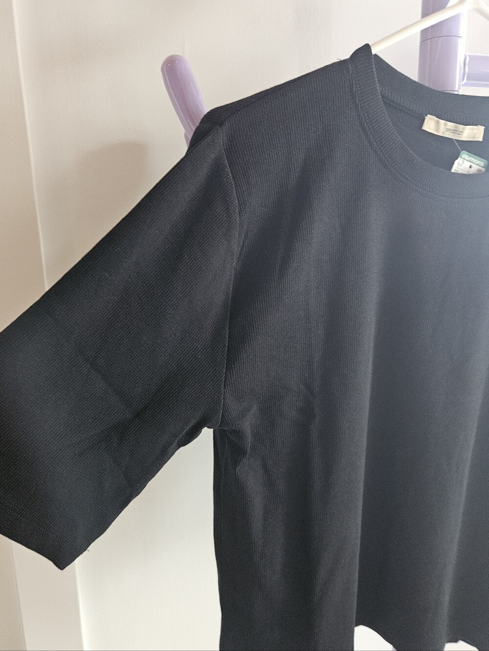 NWT - Sessun Women's Black Ribbed Cotton - 3/4 Sleeve Crewneck Tee - Size XS